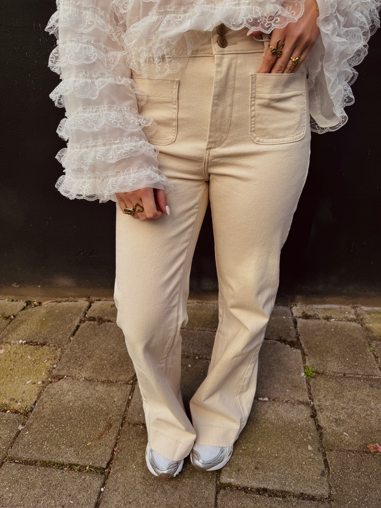 Beige straight leg jeans