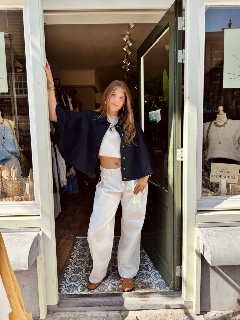 Boxy cape jacket blauw