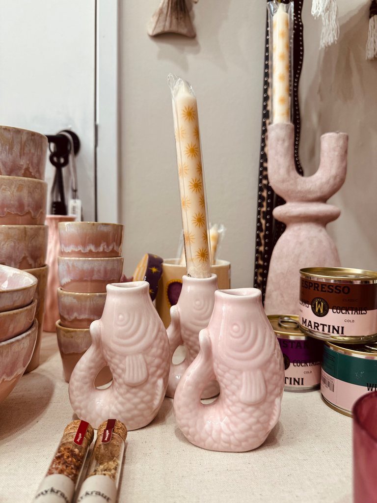 Pink fish candle holder